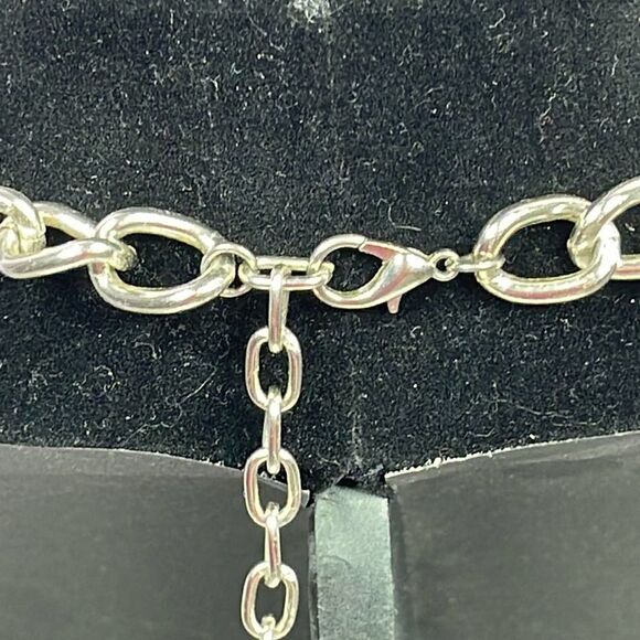 Silver Iridescent Blue Bead Glass Necklace - Picture 3 of 4